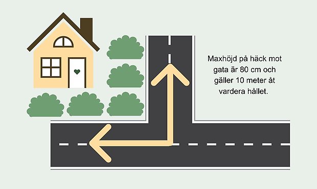 Grafik som illustrerar reglerna för vegetation för enskilda fastighetsägare där Grästorps kommun är väghållare.
