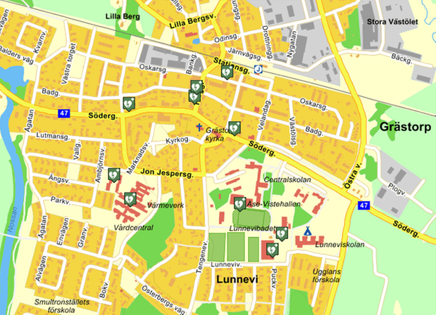 Hjärtstare i grästorps tätort, placering